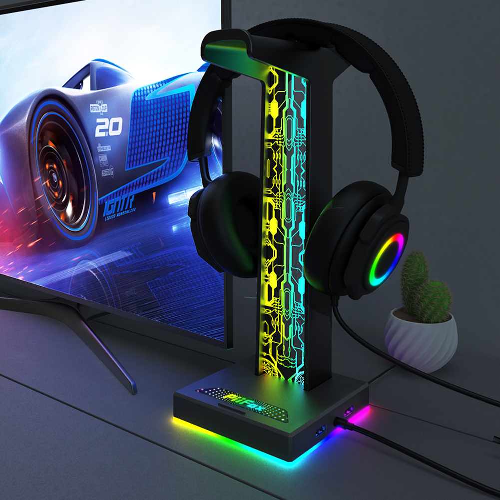 Pc Gaming Used - RGB Gaming Headphone Stand Dual USB