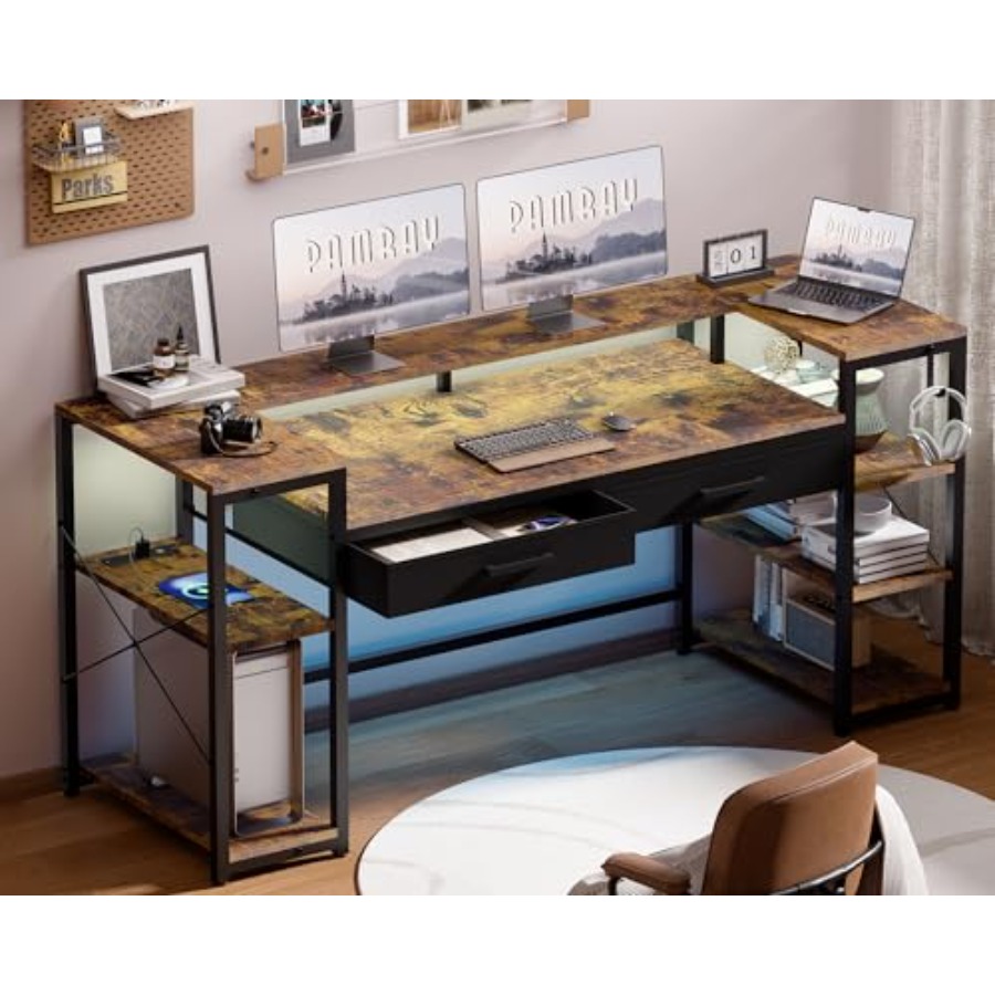 58 Inch Computer Desk with Mon - Pc Gaming Drawing avaliação e preço
