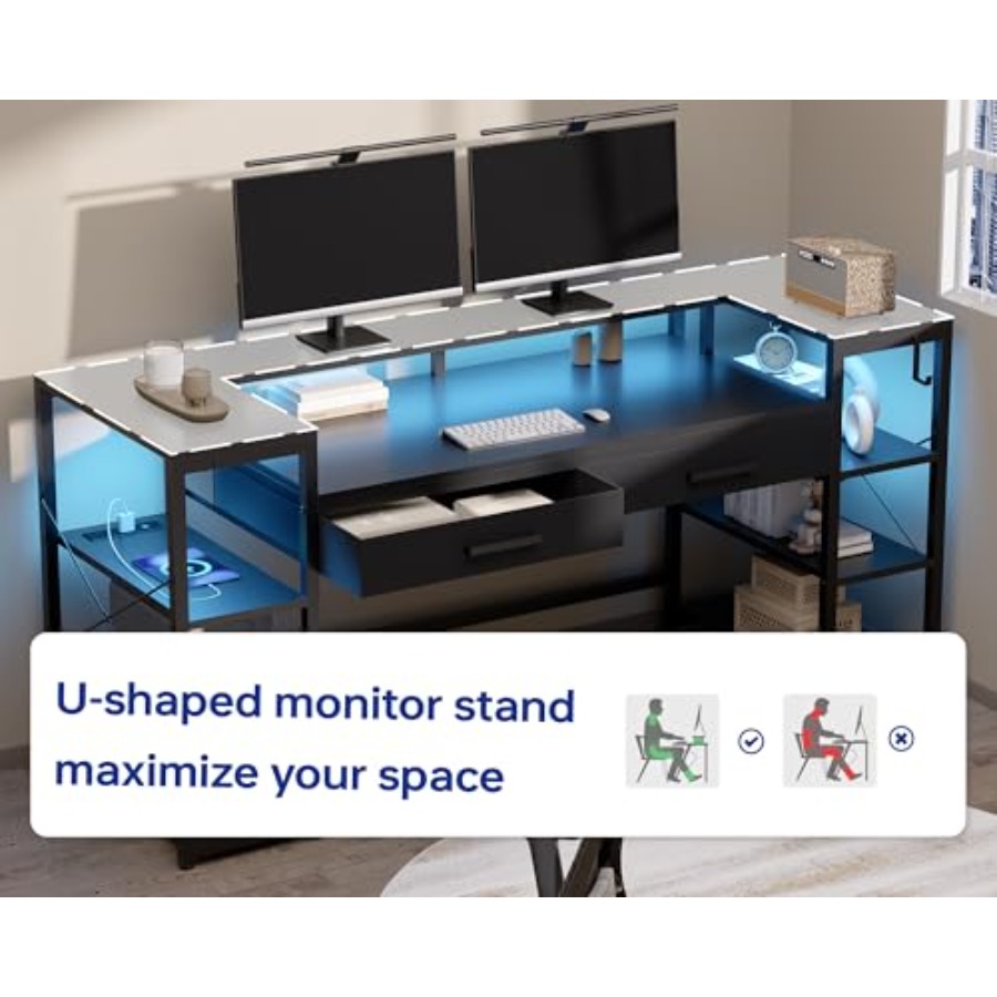 58 Inch Computer Desk with Mon - Pc Gaming Drawing avaliação e preço