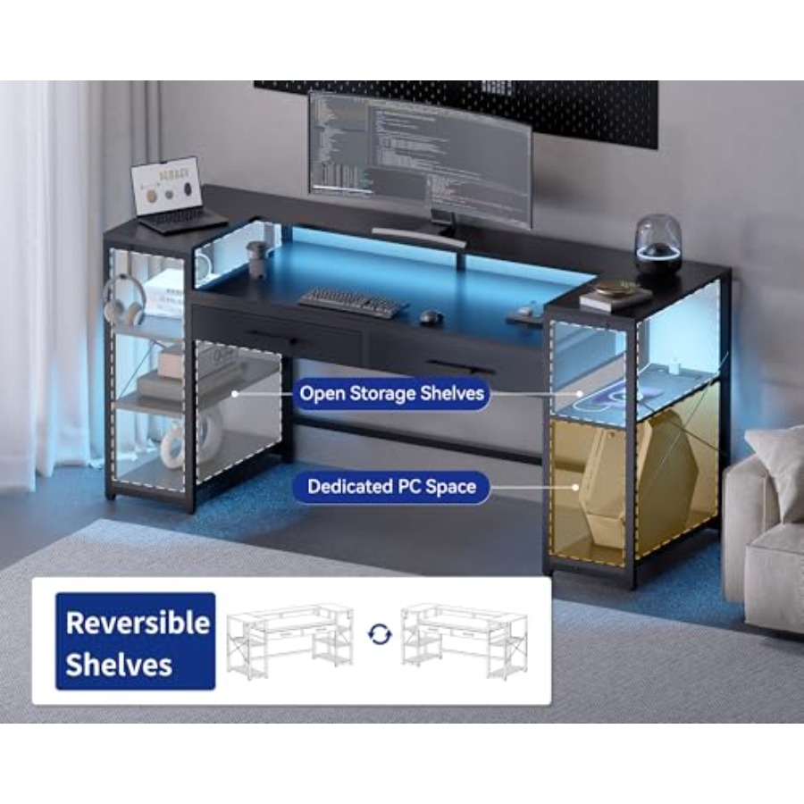 58 Inch Computer Desk with Mon - Pc Gaming Drawing avaliação e preço