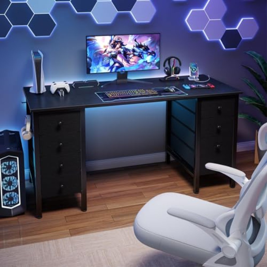 Black Gaming Desk with Fabric  - Pc Gaming Drawing avaliação e preço