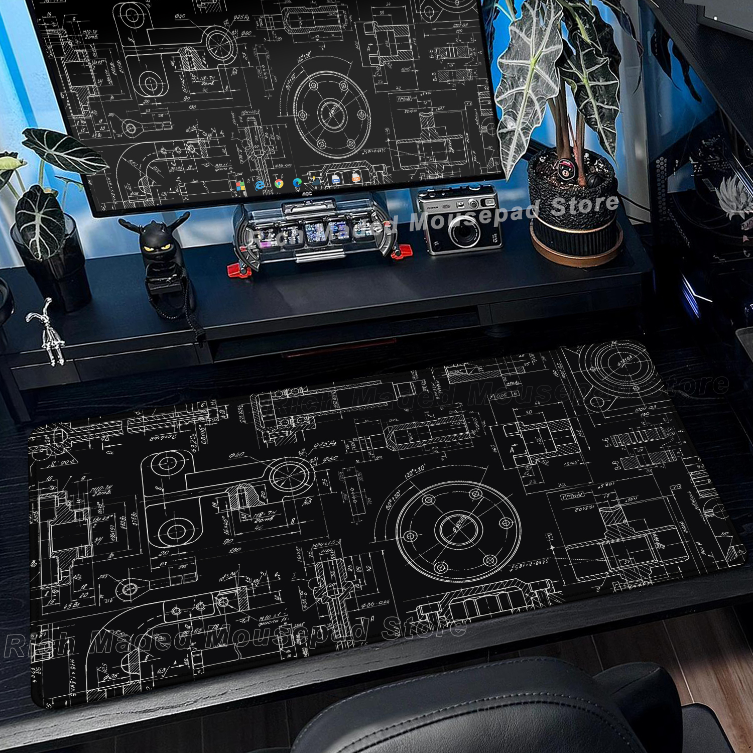 Black Large Mouse Pad Engineer - Pc Gaming Drawing avaliação e preço