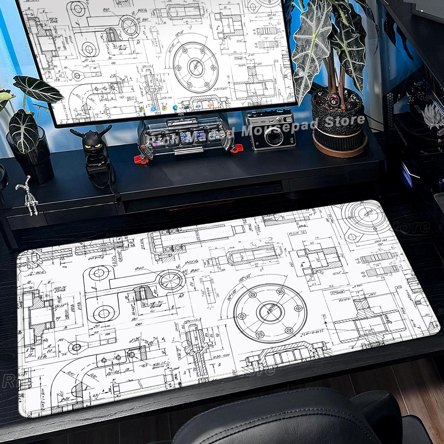 Black Large Mouse Pad Engineer - Pc Gaming Drawing avaliação e preço