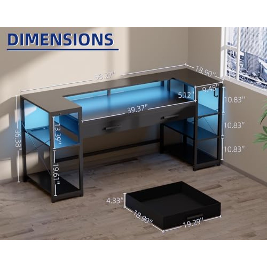 58 Inch Computer Desk with Mon - Pc Gaming Drawing avaliação e preço